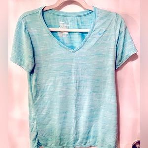 Nike Turquoise/Light Blue Dri Fit Sweat Wicking V-Neck Women’s T-Shirt | Nike